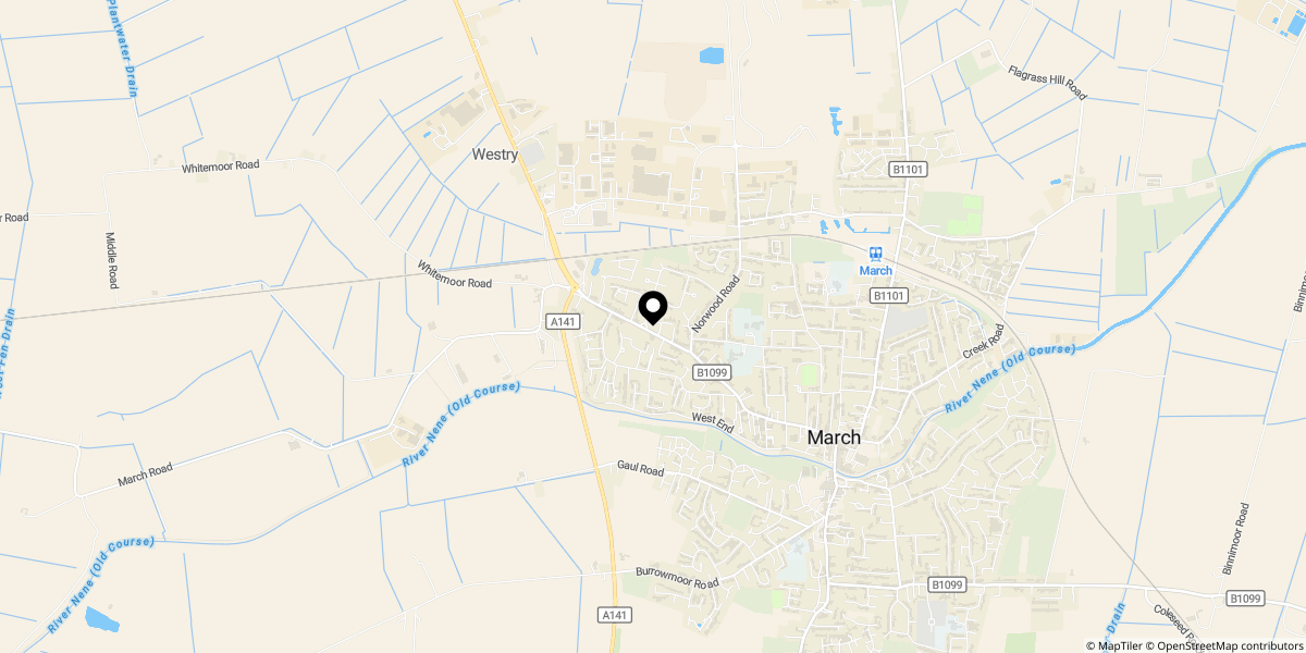 Approximate location of Nursery Drive, March, Cambridgeshire, PE15 8EQ