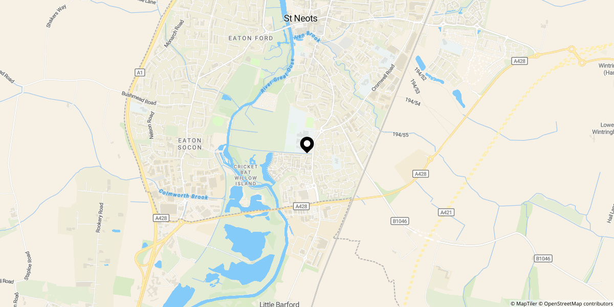 Approximate location of Stocker Way, Eynesbury, St. Neots, PE19 2HA